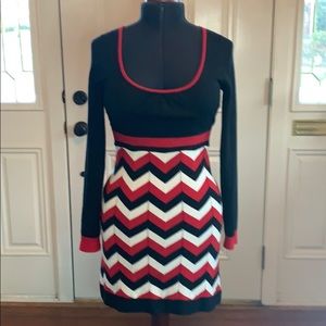 Milly merino wool dress w/ chevron skirt, size M.